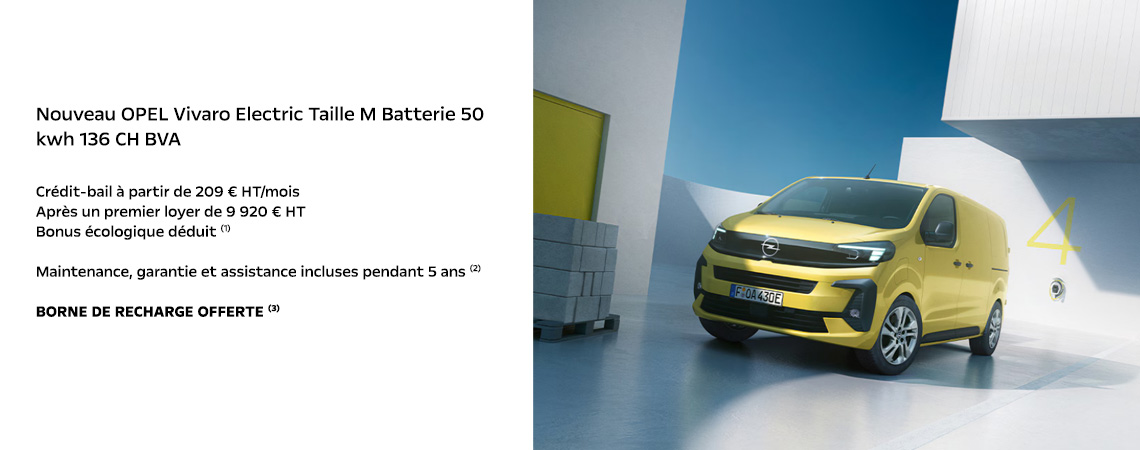 Nouveau OPEL Vivaro Electric Taille M Batterie 50 kwh 136 CH BVA à partir de 209 € HT/mois