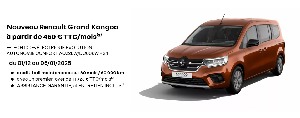 Nouveau Renault Grand Kangoo E-TECH 100% ÉLECTRIQUE à partir de 450 € TTC/mois