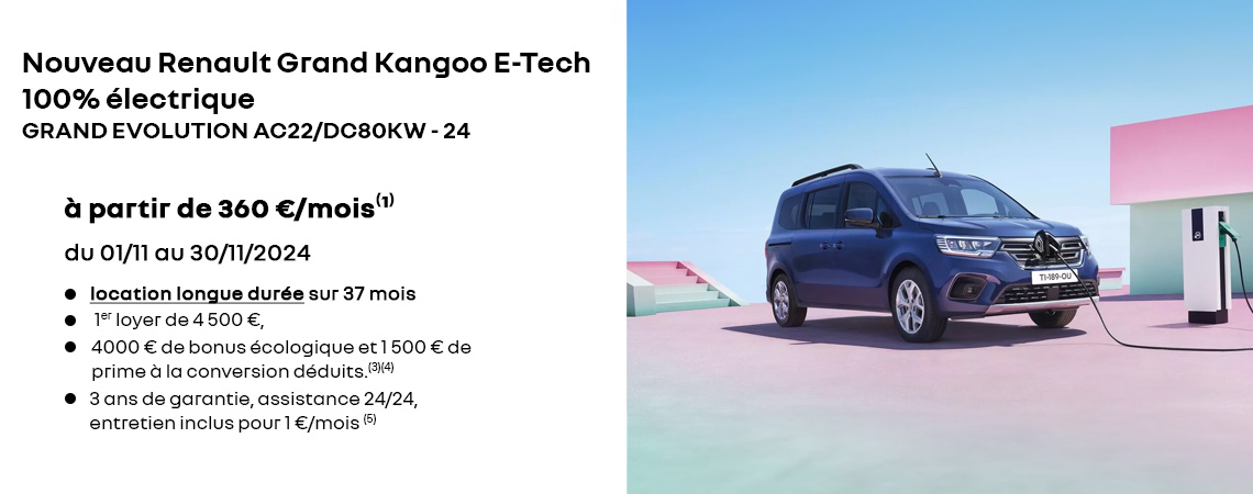 Nouveau Renault Grand Kangoo E-Tech 100% électrique à partir de 370 €/mois