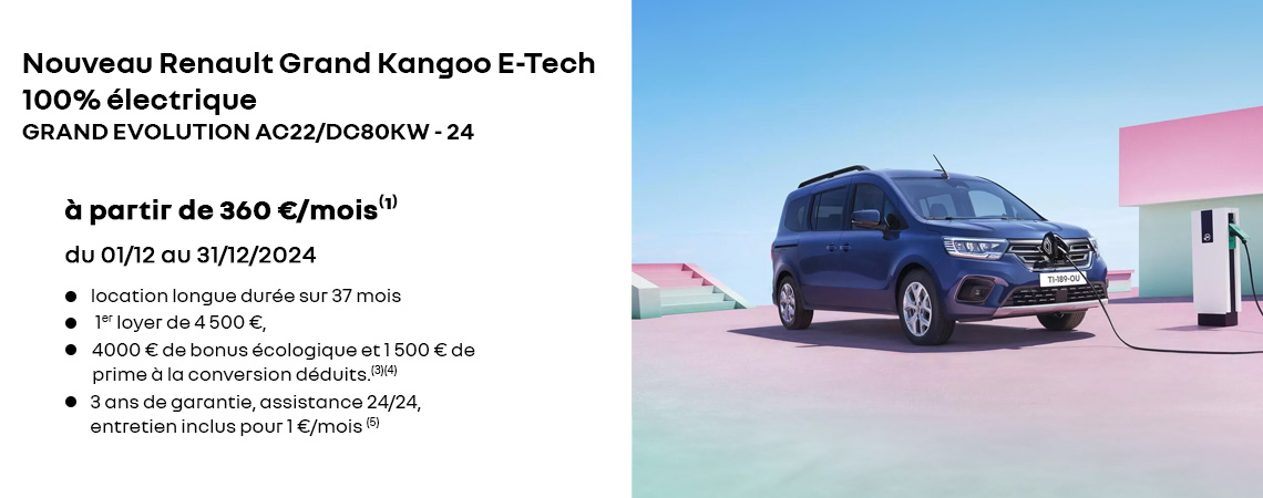 Nouveau Renault Grand Kangoo E-Tech 100% électrique à partir de 360 €/mois