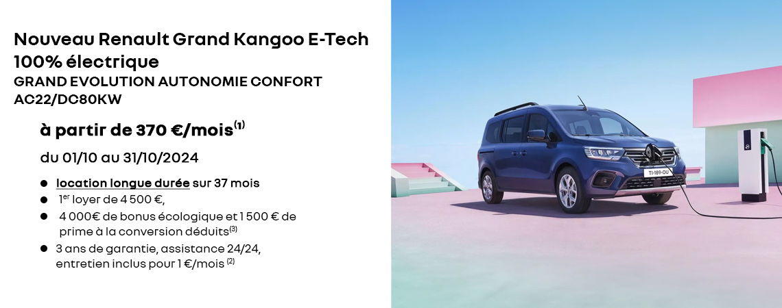 Nouveau Renault Grand Kangoo E-Tech 100% électrique à partir de 370 €/mois