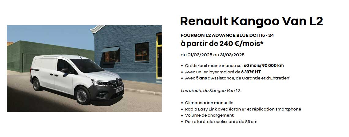 Nouveau Renault Kangoo Van L2 à partir de 240 €/mois