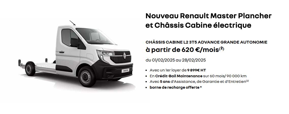 Nouveau Renault Master CHÂSSIS CABINE L2 3T5 ADVANCE GRANDE AUTONOMIE à partir de 620 €/mois