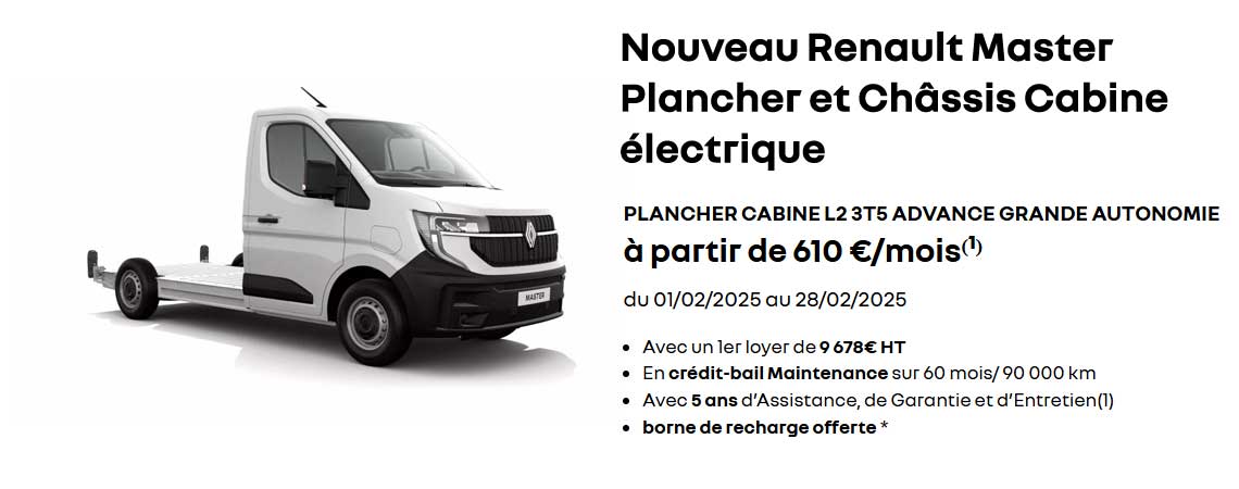 Nouveau Renault Master PLANCHER CABINE L2 3T5 ADVANCE GRANDE AUTONOMIE à partir de 610 €/mois