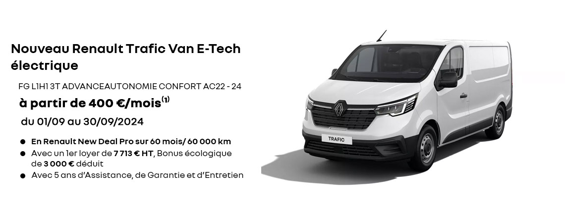 Nouveau Renault Trafic Van E-Tech électrique à partir de 400 €/mois