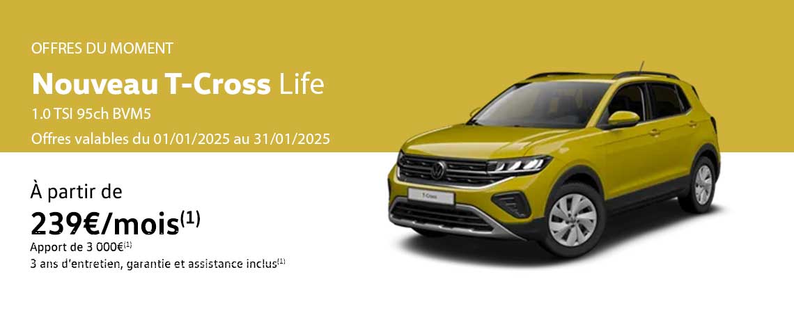 Nouveau T-Cross Life 1.0 TSI 95ch BVM5 À partir de 239 €/mois