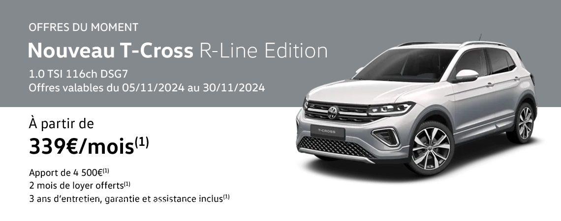 Nouveau T-Cross R-Line Edition 1.0 TSI 116ch DSG7 À partir de 339€/mois