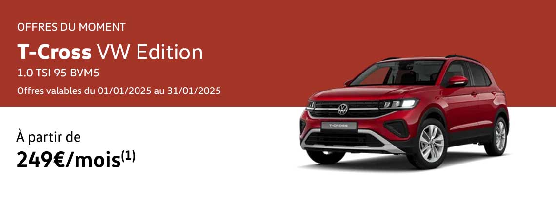 Nouveau T-Cross VW Edition 1.0 TSI 95 BVM5 À partir de 249 €/mois 