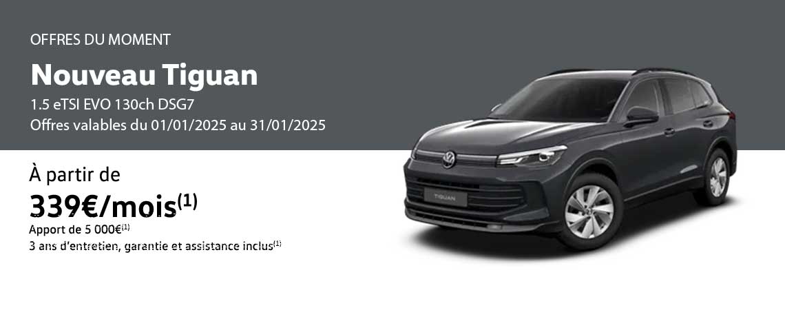 Nouveau Tiguan 1.5 eTSI EVO 130ch DSG7 À partir de 339 €/mois