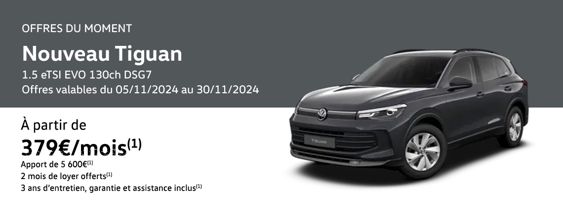 Nouveau Tiguan 1.5 eTSI EVO 130ch DSG7 À partir de 379 €/mois