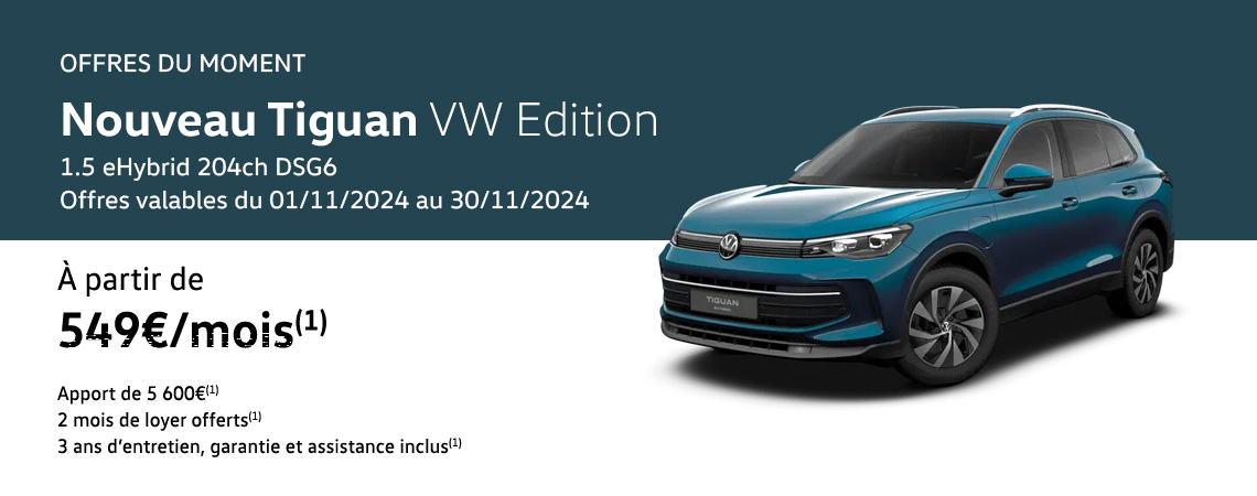 Nouveau Tiguan VW Edition 1.5 eHybrid 204ch DSG6 À partir de 549 €/mois