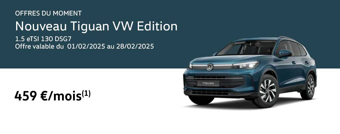 Nouveau Tiguan VW Edition 1.5 eTSI 130 DSG7 à partir de 459 €/mois