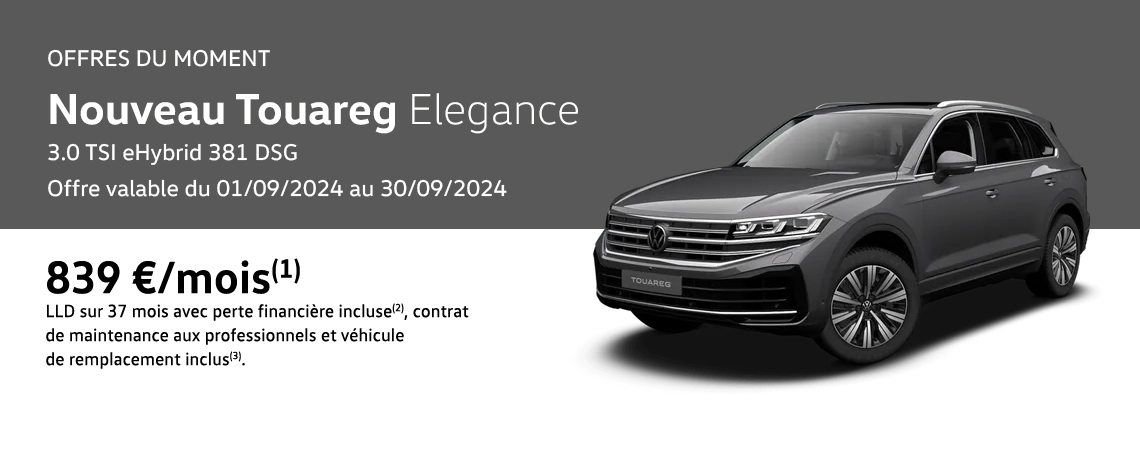 Nouveau Touareg Elegance 3.0 TSI eHybrid 381 DSG À partir de 839 €/mois