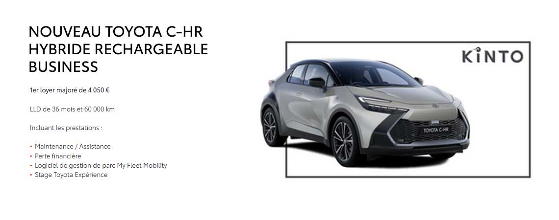 NOUVEAU TOYOTA C-HR HYBRIDE RECHARGEABLE BUSINESS À partir de 399 €/Mois