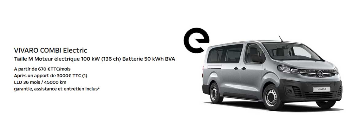 Nouveau VIVARO COMBI Electric Taille M Moteur électrique 100 kW (136 ch) Batterie 50 kWh BVA À partir de 670 €TTC/mois