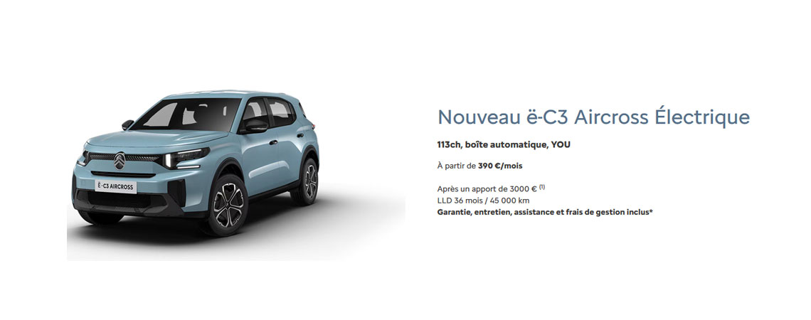 Nouveau ë-C3 AIRCROSS 113ch, boîte automatique, YOU À partir de 390 €/mois