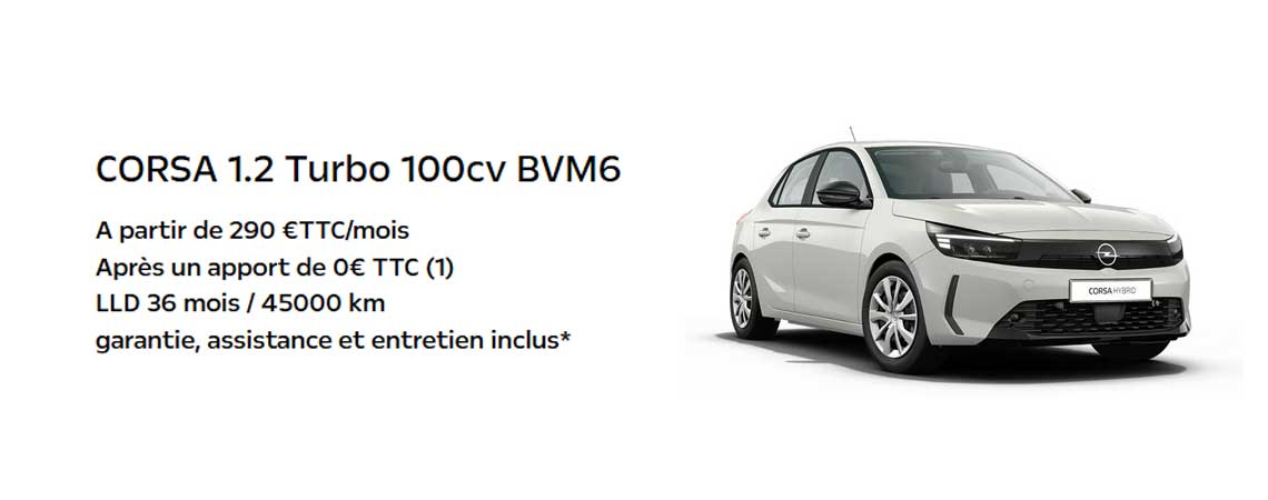 Nouvelle Corsa 1.2 Turbo 100cv BVM6 À partir de 290 €TTC/mois