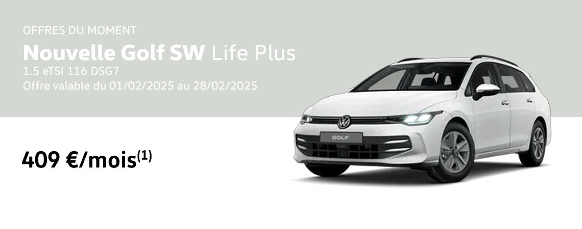 Nouvelle Golf SW Life Plus 1.5 eTSI 116 DSG7 À partir de 409 €/mois