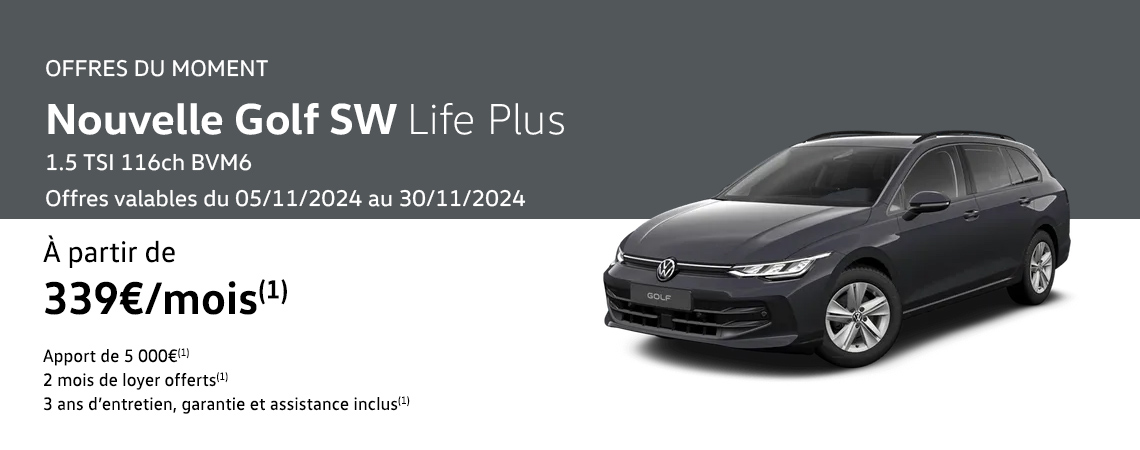 Nouvelle Golf SW Life Plus 1.5 TSI 116ch BVM6 À partir de 329 €/mois