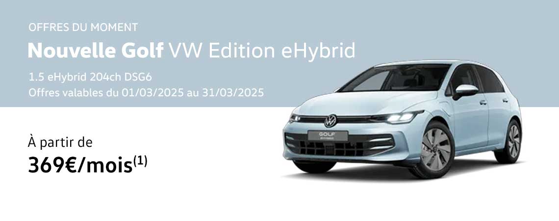 Nouvelle Golf VW Edition 1.5 eHybrid 204ch DSG6 À partir de 369€/mois 