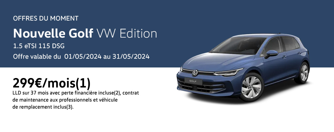 Nouvelle Golf VW Edition 1.5 eTSI 116 DSG À partir de 299€/mois