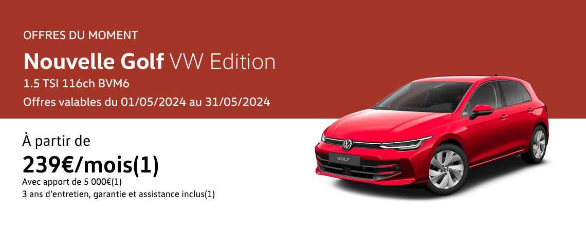 Nouvelle Golf VW Edition 1.5 TSI 116ch BVM6 À partir de 239€/mois