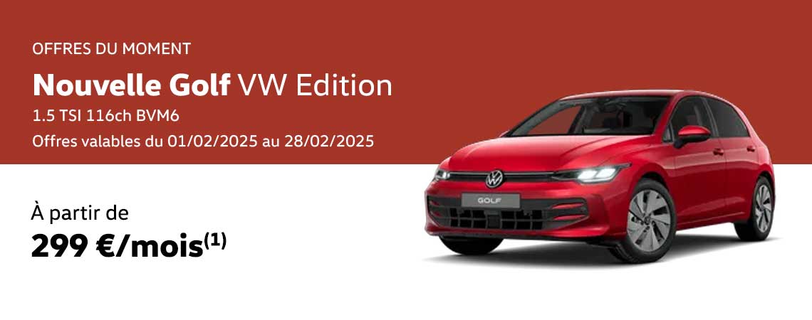 Nouvelle Golf VW Edition 1.5 TSI 116ch BVM6 À partir de 299 €/mois