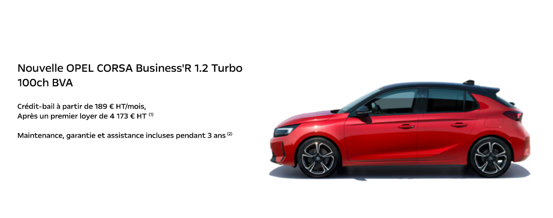 Nouvelle OPEL CORSA Business'R 1.2 Turbo 100ch BVA à partir de 189 € HT/mois