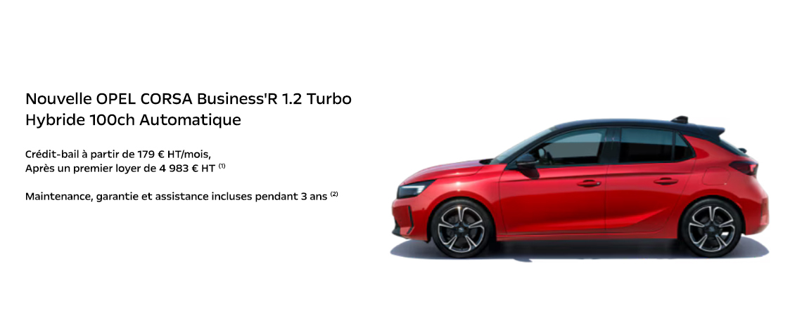 Nouvelle OPEL CORSA Business'R 1.2 Turbo Hybride 100ch Automatique à partir de 179 € HT/mois