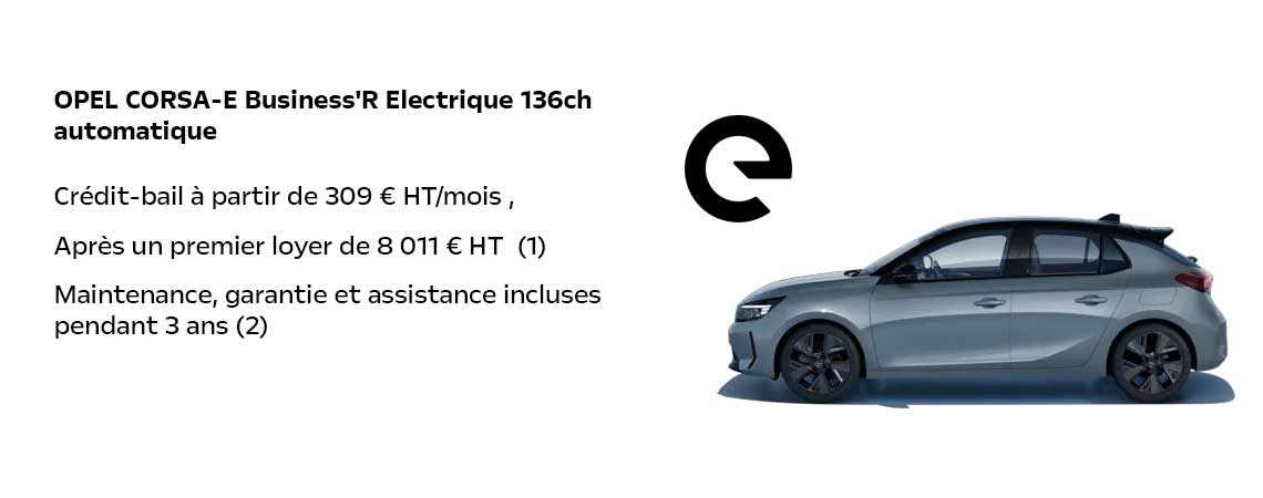 Nouvelle OPEL CORSA-E Business'R Electrique 136ch automatique à partir de 309 € HT/mois