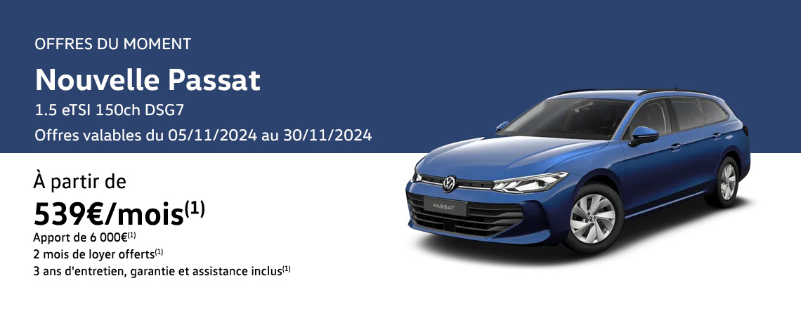 Nouvelle Passat 1.5 eTSI 150ch DSG7 À partir de 539 €/mois