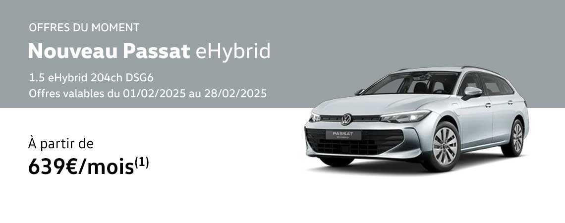 Nouvelle Passat eHybrid 1.5 eHybrid 204ch DSG6 À partir de 639€/mois