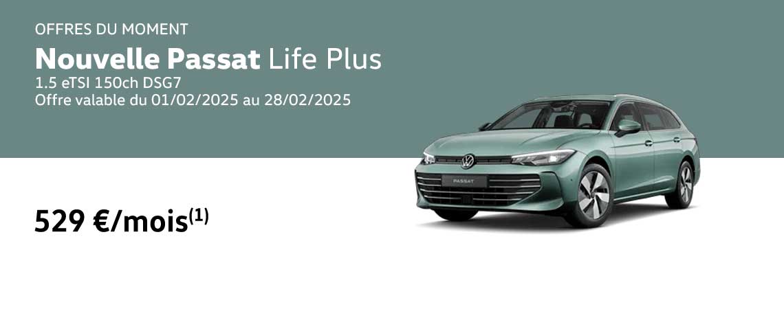 Nouvelle Passat Life Plus 1.5 eTSI 150ch DSG7 À partir de 529 €/mois