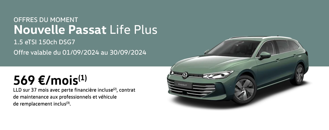 Nouvelle Passat Life Plus 1.5 eTSI 150ch DSG7 À partir de 569€/mois