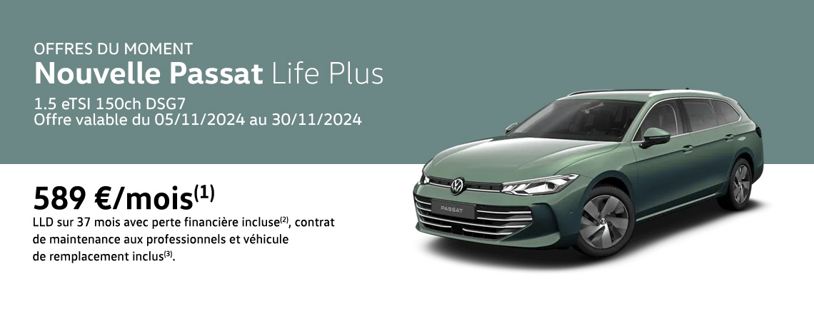 Nouvelle Passat Life Plus 1.5 eTSI 150ch DSG7 À partir de 589 €/mois