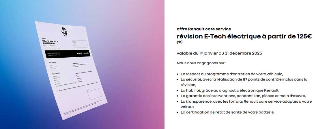 Offre Renault care service révision E-Tech électrique à partir de 125€