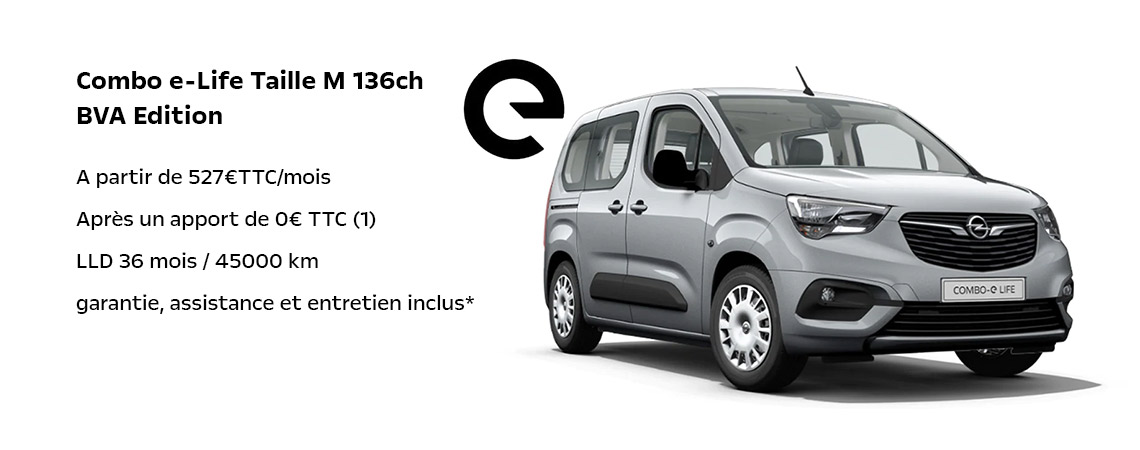 Opel Combo e-Life Taille M 136ch BVA Edition A partir de 527€TTC/mois