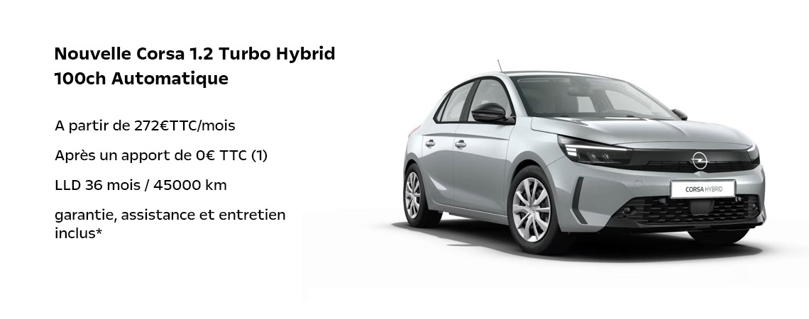 Opel Nouvelle Corsa 1.2 Turbo Hybrid 100ch Automatique A partir de 285 € TTC/mois