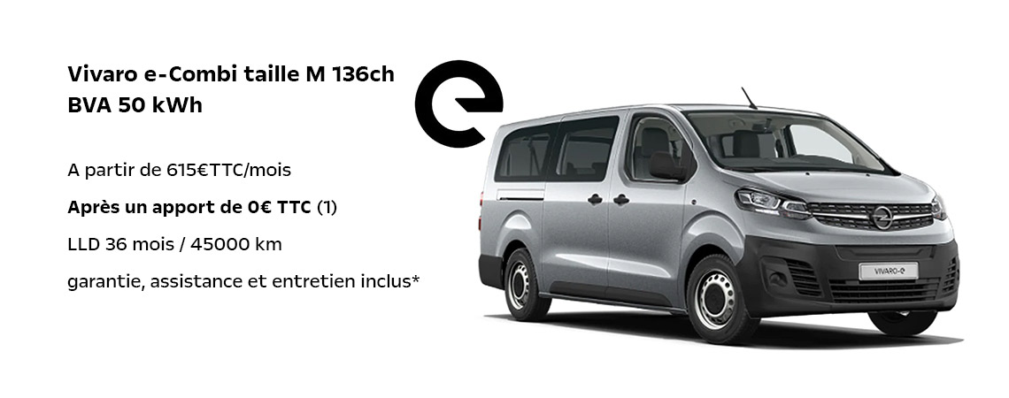 Opel Vivaro e-Combi taille M 136ch BVA 50 kWh (136ch) BVA A partir de 640€TTC/mois