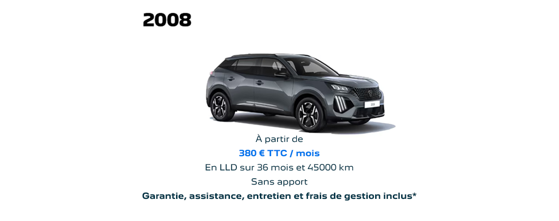 Peugeot 2008 thermique à partir de 380 € TTC/mois