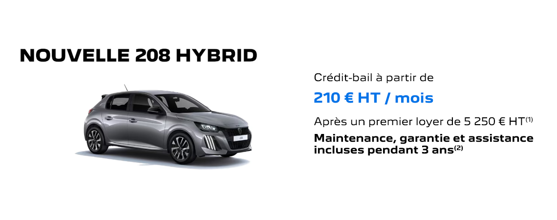 PEUGEOT 208 HYBRIDE Crédit-bail à partir de 210 € HT / mois 