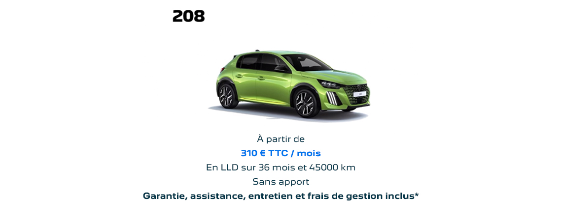 Peugeot 208 thermique à partir de 310 € TTC/mois