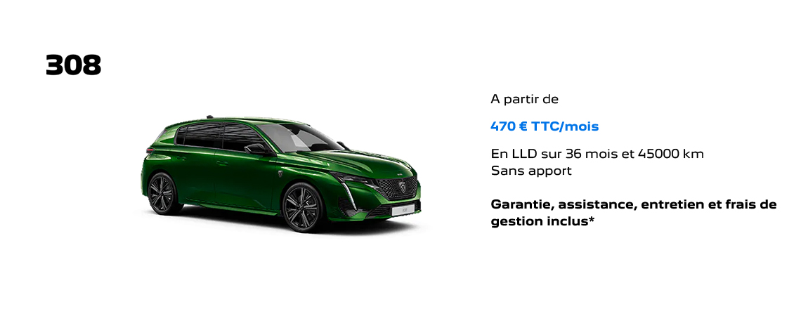 PEUGEOT 308 HYBRIDE À PARTIR DE 470 € TTC/mois