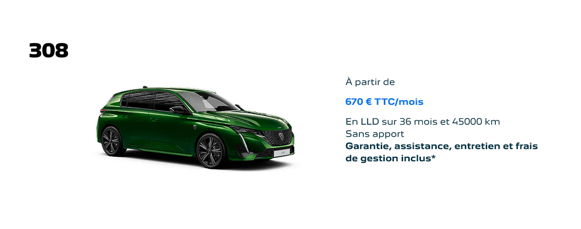 PEUGEOT 308 HYBRIDE RECHARGEABLE À PARTIR DE 670 € TTC/mois 