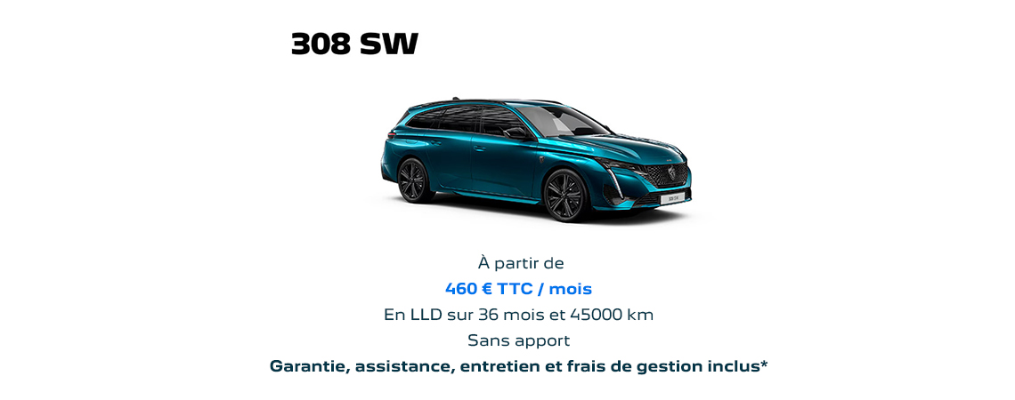 PEUGEOT 308 SW HYBRIDE À PARTIR DE 460 € TTC/mois 