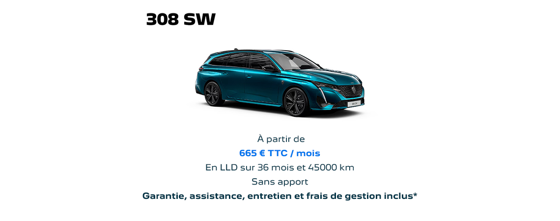 PEUGEOT 308 SW HYBRIDE RECHARGEABLE À PARTIR DE 665 € TTC/mois 