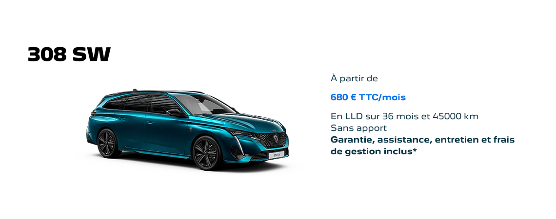 PEUGEOT 308 SW HYBRIDE RECHARGEABLE À PARTIR DE 680 € TTC/mois 