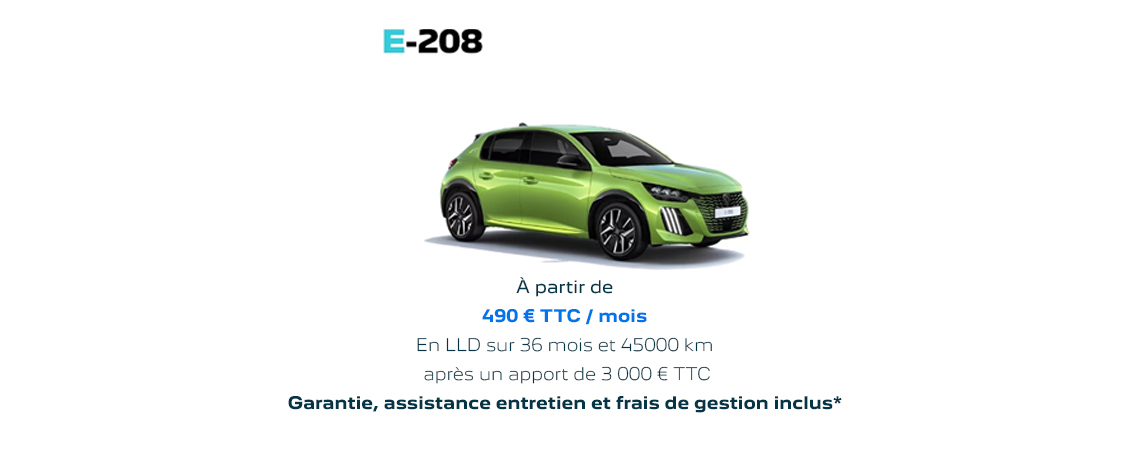 PEUGEOT E-208 À PARTIR DE 490 € TTC/mois