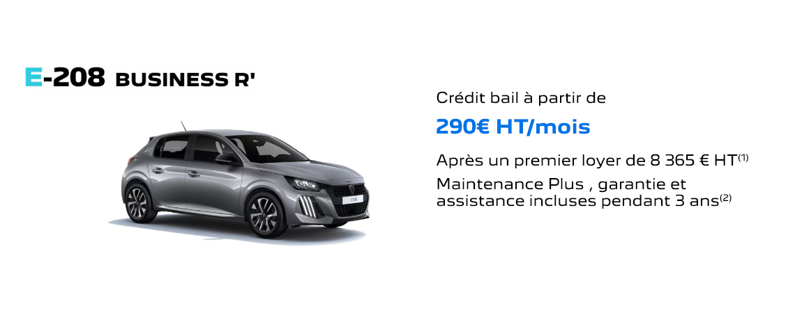 PEUGEOT E-208 BUSINESS R' Crédit-bail à partir de 290€ HT / mois