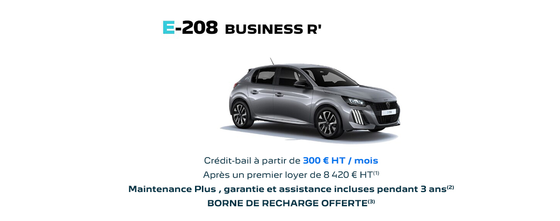 PEUGEOT E-208 BUSINESS R' Crédit-bail à partir de 300€ HT / mois